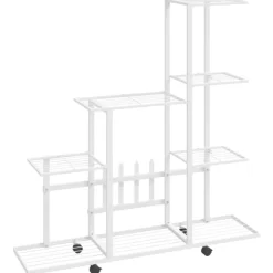 vidaXL Lawn & Garden* Flower Stand With Wheel 37.2"X9.8"X36.4" White Metal