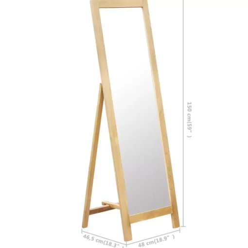 vidaXL Decor* Freestanding Mirror 18.8"X18.3"X59" Solid Oak Wood