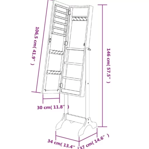 vidaXL Decor* Free-Standing Mirror White 13.4"X14.6"X57.5"