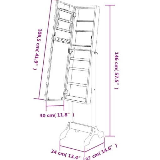 vidaXL Decor* Free-Standing Mirror With Led 13.4"X14.6"X57.5"