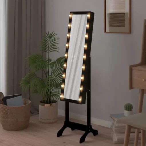 vidaXL Decor* Free-Standing Mirror With Led Black 13.4"X14.6"X57.5"