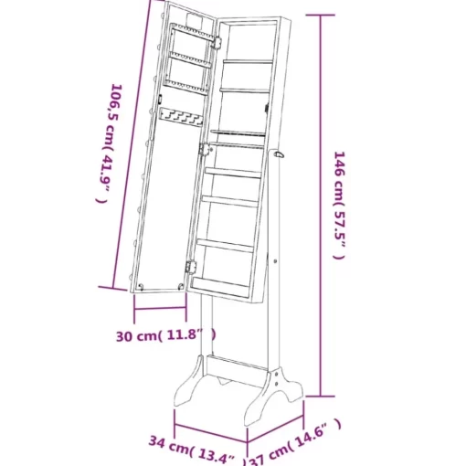 vidaXL Decor* Free-Standing Mirror With Led White 13.4"X14.6"X57.5"