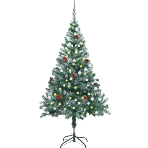 vidaXL Decor* Frosted Christmas Tree With Leds&Ball Set Pinecones 59.1"