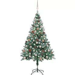 vidaXL Decor* Frosted Christmas Tree With Leds&Ball Set Pinecones 59.1"