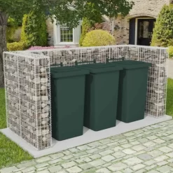 vidaXL Household Supplies* Gabion Triple Wheelie Bin Surround Steel 98.4"X39.4"X47.2"