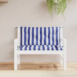 vidaXL Decor* Garden Bench Cushions 2Pcs Blue&White Stripe 39.4"X19.7"X2.8" Fabric