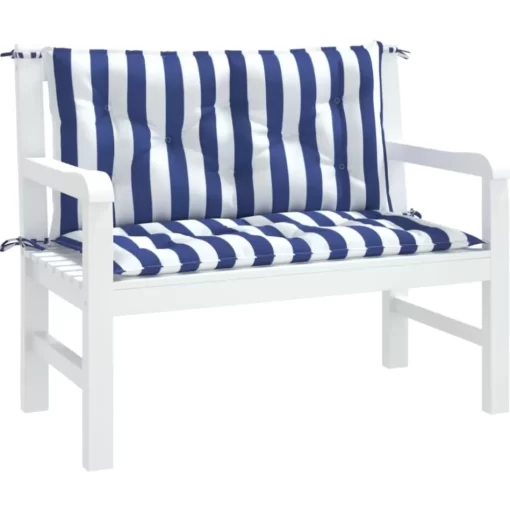 vidaXL Decor* Garden Bench Cushions 2Pcs Blue&White Stripe 39.4"X19.7"X2.8" Fabric