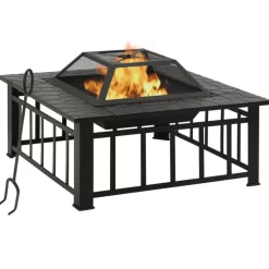 vidaXL Fireplaces* Garden Fire Pit With Poker 31.9"X31.9"X18.5" Xxl Steel