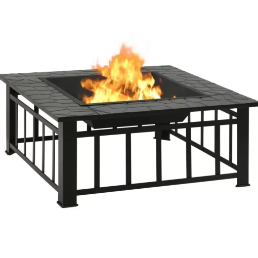 vidaXL Fireplaces* Garden Fire Pit With Poker 31.9"X31.9"X18.5" Xxl Steel