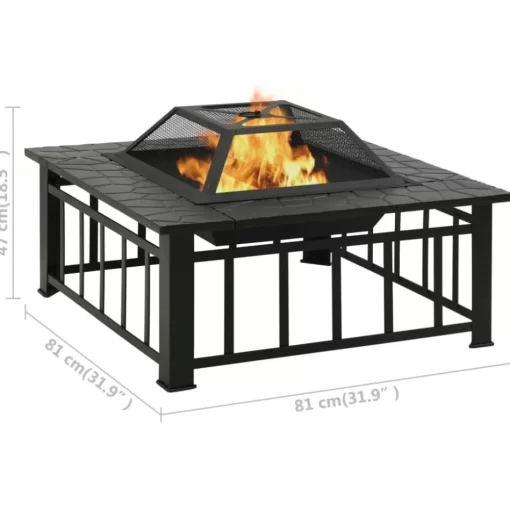 vidaXL Fireplaces* Garden Fire Pit With Poker 31.9"X31.9"X18.5" Xxl Steel