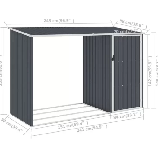 vidaXL Lawn & Garden* Garden Firewood Shed Anthracite 96.5"X38.6"X62.6" Galvanized Steel