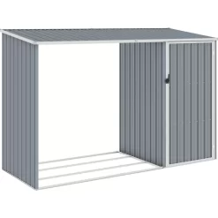 vidaXL Lawn & Garden* Garden Firewood Shed Gray 96.5"X38.6"X62.6" Galvanized Steel