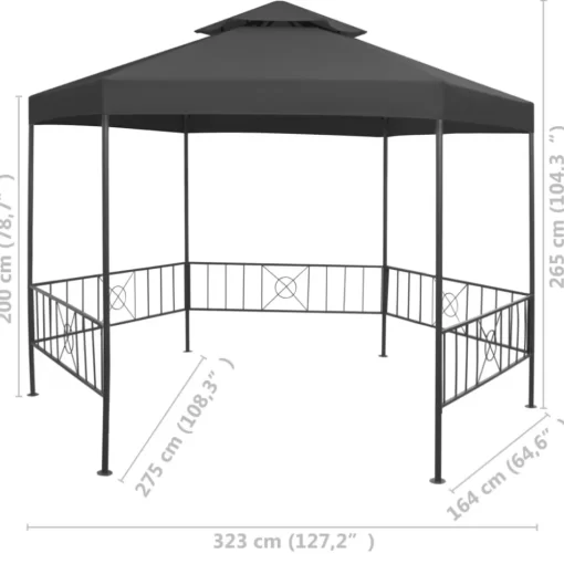 vidaXL Lawn & Garden* Garden Gazebo 127.2"X108.3"X104.3" Anthracite