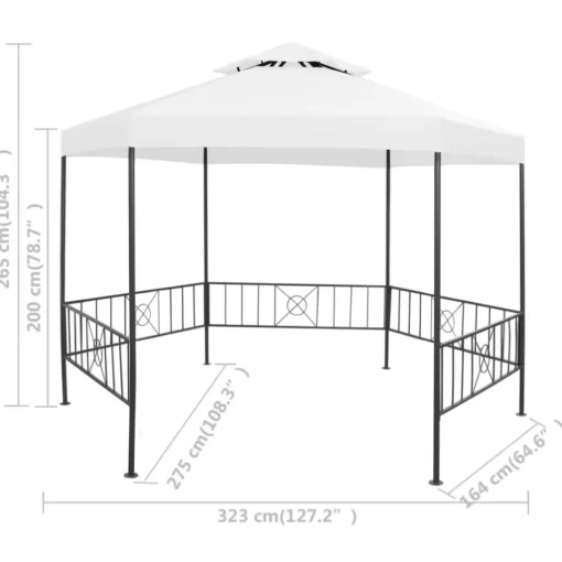 vidaXL Lawn & Garden* Garden Gazebo 127.2"X108.3"X104.3" White 0.6 Oz/Ft²