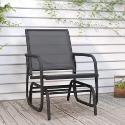 vidaXL Lawn & Garden* Garden Glider Chair Black 24"X29.9"X34.3" Textilene&Steel