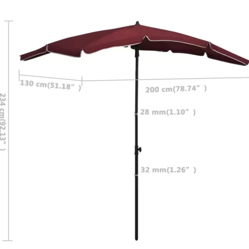 vidaXL Lawn & Garden* Garden Parasol With Pole 78.7"X51.2" Bordeaux Red