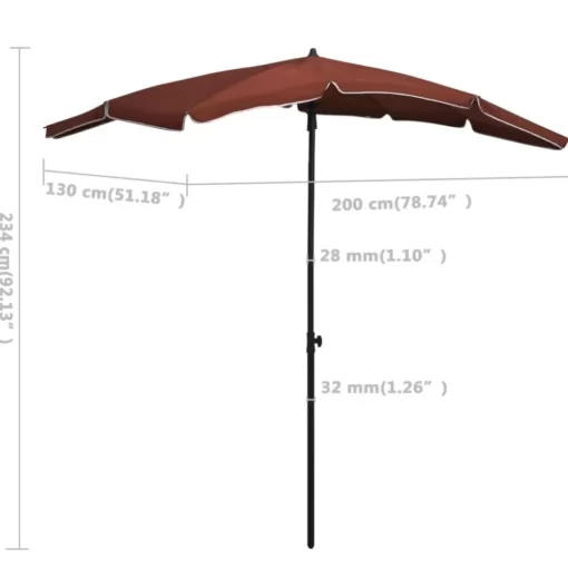 vidaXL Lawn & Garden* Garden Parasol With Pole 78.7"X51.2" Terracotta