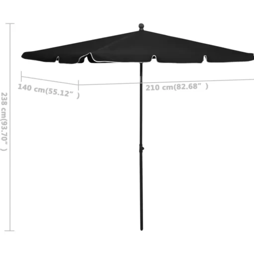 vidaXL Lawn & Garden* Garden Parasol With Pole 82.7"X55.1" Black