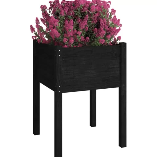 vidaXL Lawn & Garden* Garden Planter Black 19.7"X19.7"X27.6" Solid Wood Pine