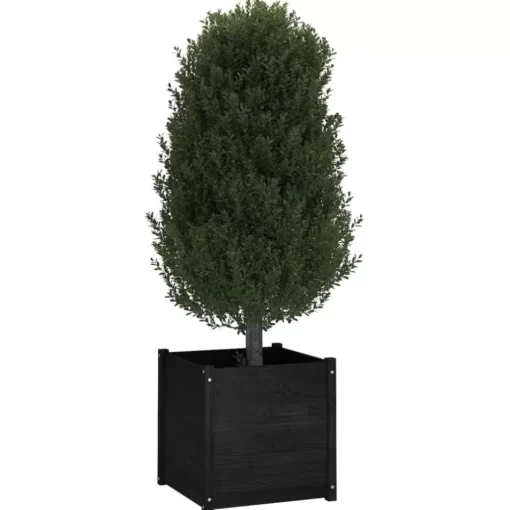 vidaXL Lawn & Garden* Garden Planter Black 23.6"X23.6"X23.6" Solid Wood Pine