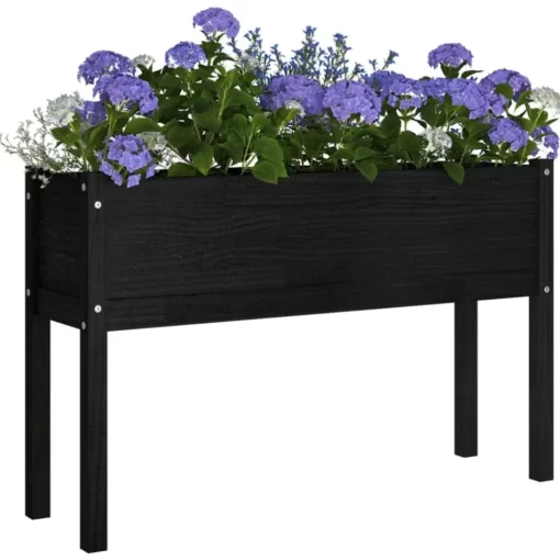 vidaXL Lawn & Garden* Garden Planter Black 43.3"X12.2"X27.6" Solid Wood Pine