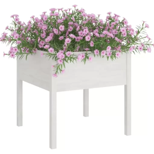 vidaXL Lawn & Garden* Garden Planter White 27.6"X27.6"X27.6" Solid Wood Pine