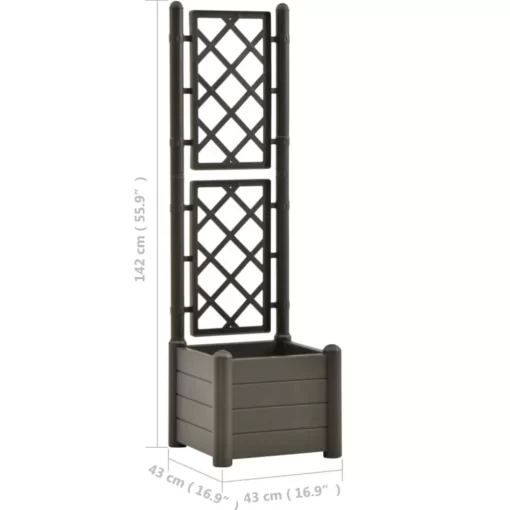 vidaXL Lawn & Garden* Garden Planter With Trellis 16.9"X16.9"X55.9" Pp Anthracite