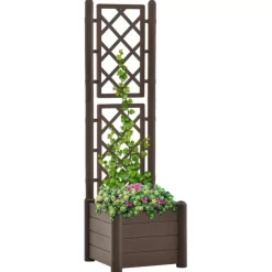 vidaXL Lawn & Garden* Garden Planter With Trellis 16.9"X16.9"X55.9" Pp Mocha