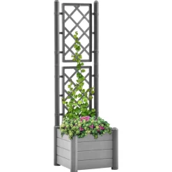 vidaXL Lawn & Garden* Garden Planter With Trellis 16.9"X16.9"X55.9" Pp Stone Gray