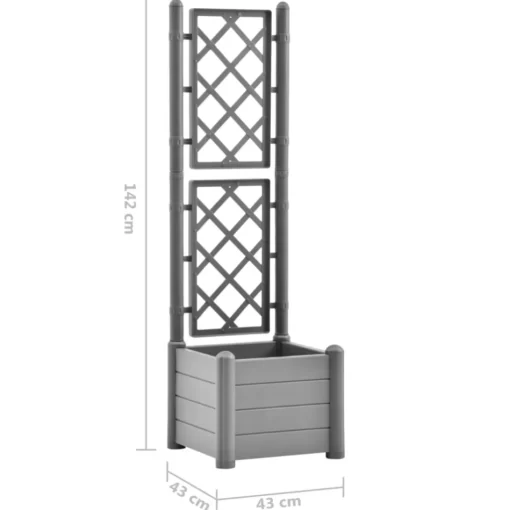 vidaXL Lawn & Garden* Garden Planter With Trellis 16.9"X16.9"X55.9" Pp Stone Gray