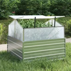 vidaXL Lawn & Garden* Garden Raised Bed With Greenhouse 39.4"X39.4"X33.5" Silver