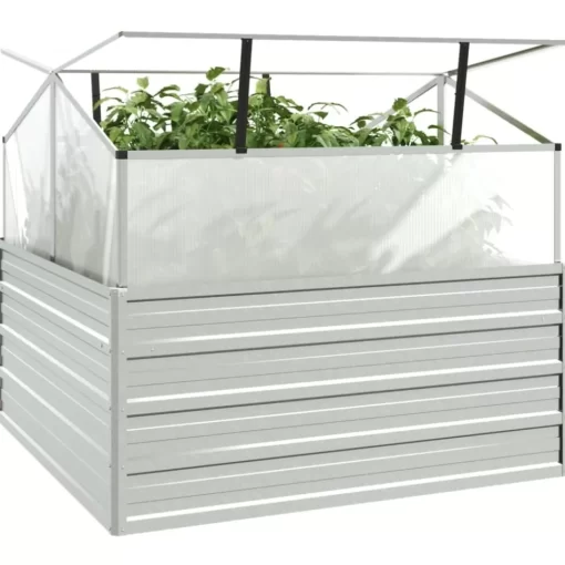 vidaXL Lawn & Garden* Garden Raised Bed With Greenhouse 39.4"X39.4"X33.5" Silver