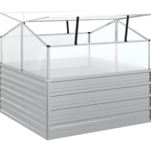 vidaXL Lawn & Garden* Garden Raised Bed With Greenhouse 39.4"X39.4"X33.5" Silver