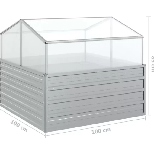 vidaXL Lawn & Garden* Garden Raised Bed With Greenhouse 39.4"X39.4"X33.5" Silver