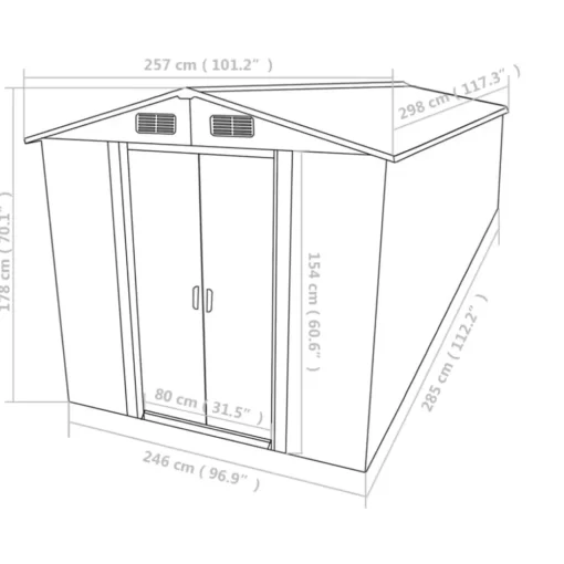 vidaXL Lawn & Garden* Garden Shed 101.2"X117.3"X70.1" Metal Gray