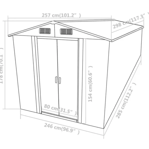 vidaXL Lawn & Garden* Garden Shed 101.2"X117.3"X70.1" Metal Green