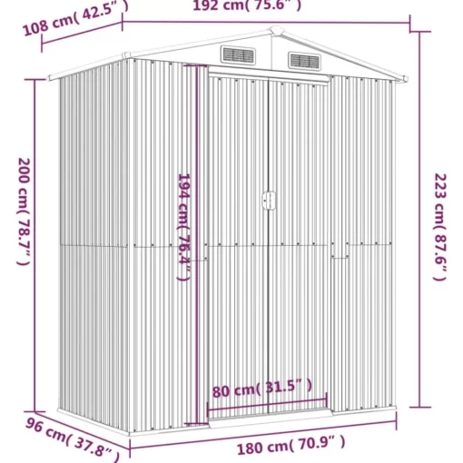 vidaXL Lawn & Garden* Garden Shed Anthracite 75.6"X42.5"X87.8" Galvanized Steel