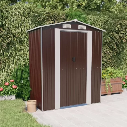 vidaXL Lawn & Garden* Garden Shed Dark Brown 75.6"X42.5"X87.8" Galvanized Steel