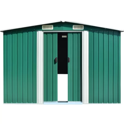 vidaXL Lawn & Garden* Garden Shed Green 101.2"X389.8"X71.3" Galvanized Steel