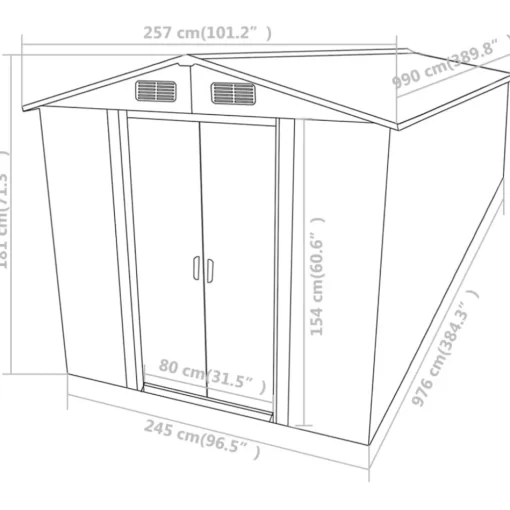 vidaXL Lawn & Garden* Garden Shed Green 101.2"X389.8"X71.3" Galvanized Steel