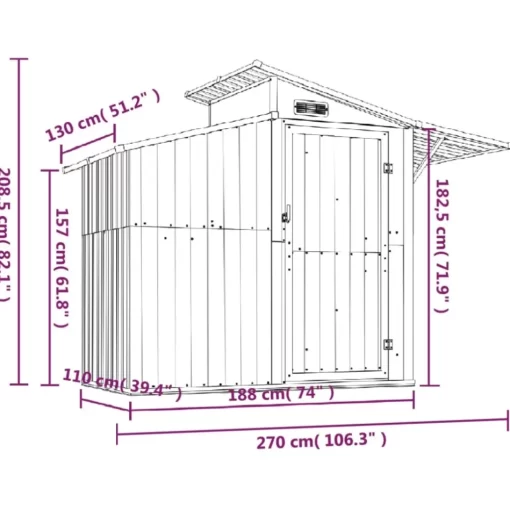 vidaXL Lawn & Garden* Garden Shed Green 106.3"X51.2"X82.1" Galvanized Steel