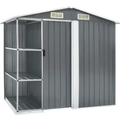 vidaXL Lawn & Garden* Garden Shed With Rack Gray 80.7"X51.2"X72" Iron