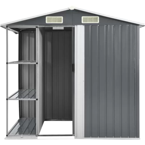 vidaXL Lawn & Garden* Garden Shed With Rack Gray 80.7"X51.2"X72" Iron