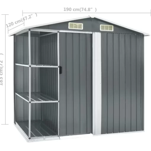 vidaXL Lawn & Garden* Garden Shed With Rack Gray 80.7"X51.2"X72" Iron