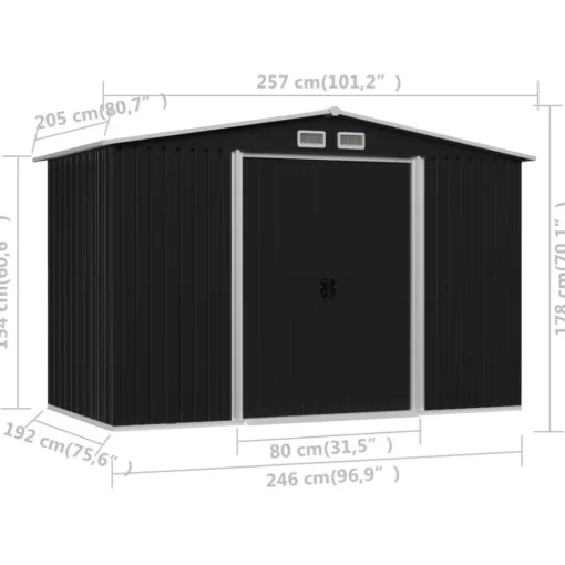 vidaXL Lawn & Garden* Garden Storage Shed Anthracite Steel 101.2"X80.7"X70.1"