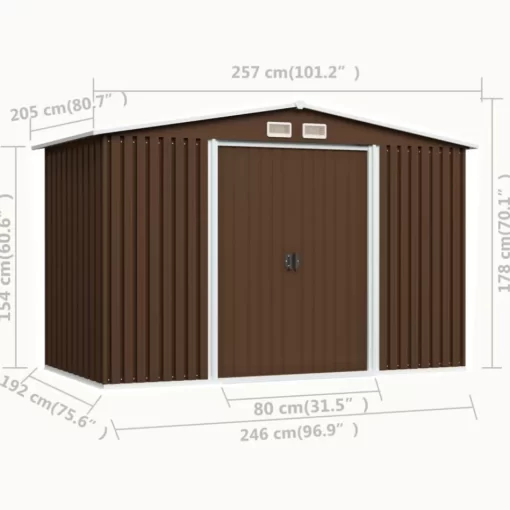 vidaXL Lawn & Garden* Garden Storage Shed Brown 101.2"X80.7"X70.1" Steel