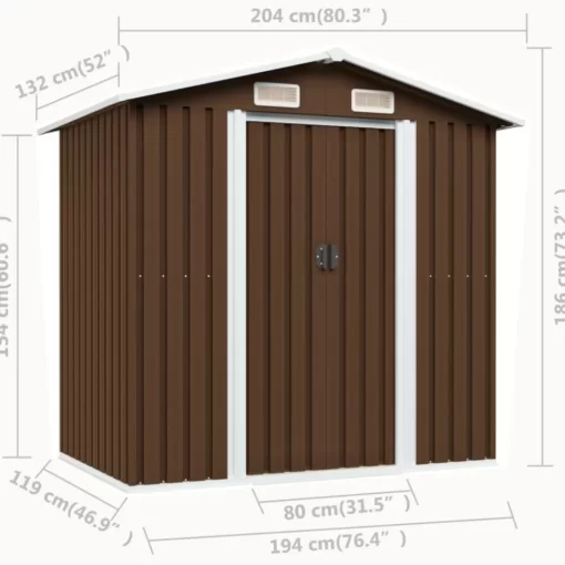 vidaXL Lawn & Garden* Garden Storage Shed Brown 80.3"X52"X73.2" Steel