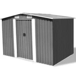 vidaXL Lawn & Garden* Garden Storage Shed Gray Metal 101.2"X80.7"X70.1"