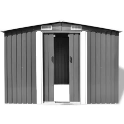 vidaXL Lawn & Garden* Garden Storage Shed Gray Metal 101.2"X80.7"X70.1"