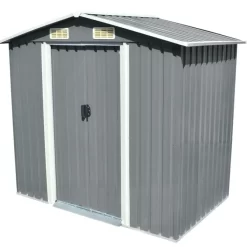 vidaXL Lawn & Garden* Garden Storage Shed Gray Metal 80.3"X52"X73.2"